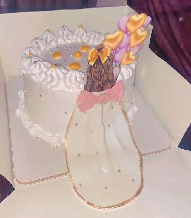 Beautiful custom princess cake with white and pink design, gold accents, and floral decorations - Girls Birthday Cakes Karachi By Whisk And Sift